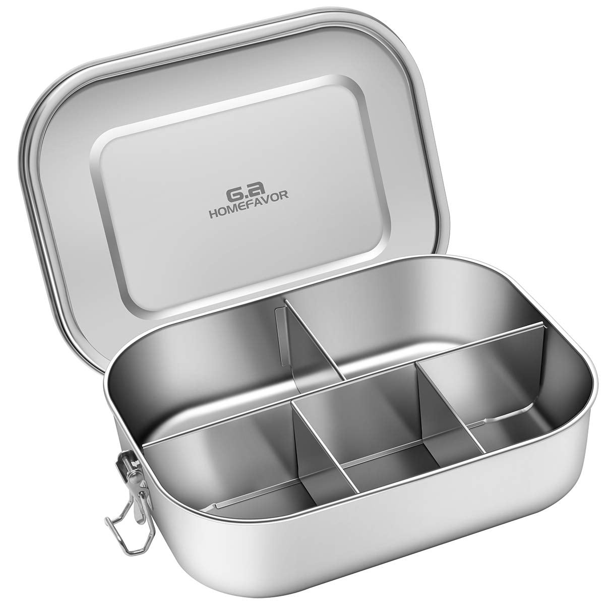 G.A Homefavor Leak Proof Stainless Steel Bento Box, Metal Lunch Container With 5-Compartment, 1400Ml, Suitable For Snacks And Sa