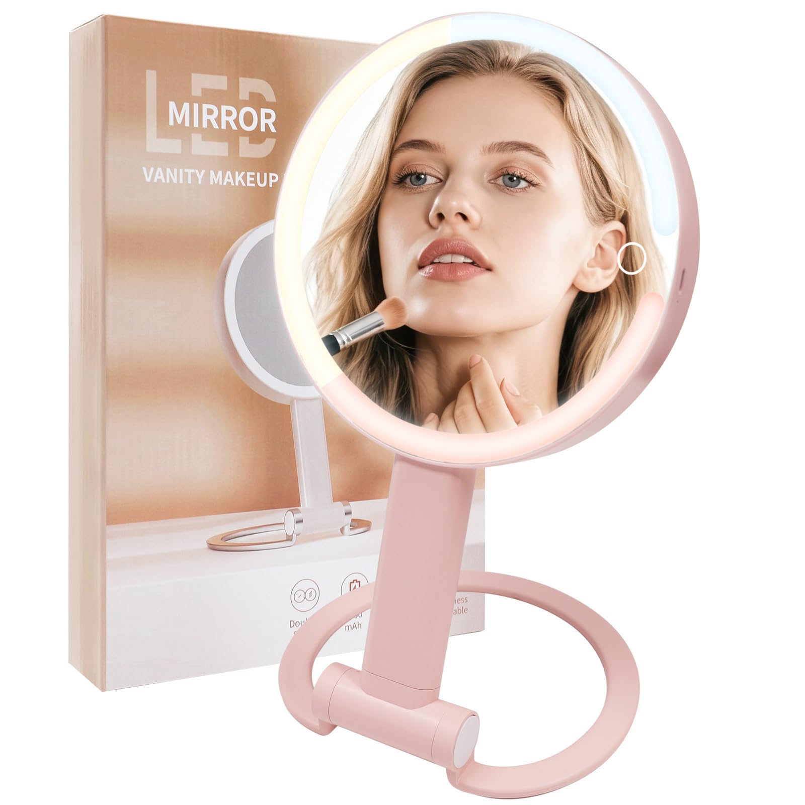 SANYCASA Lighted Makeup Mirror with Magnification, Makeup Mirror with Lights and Adjustable Brightness, Travel Portable Magnifyi
