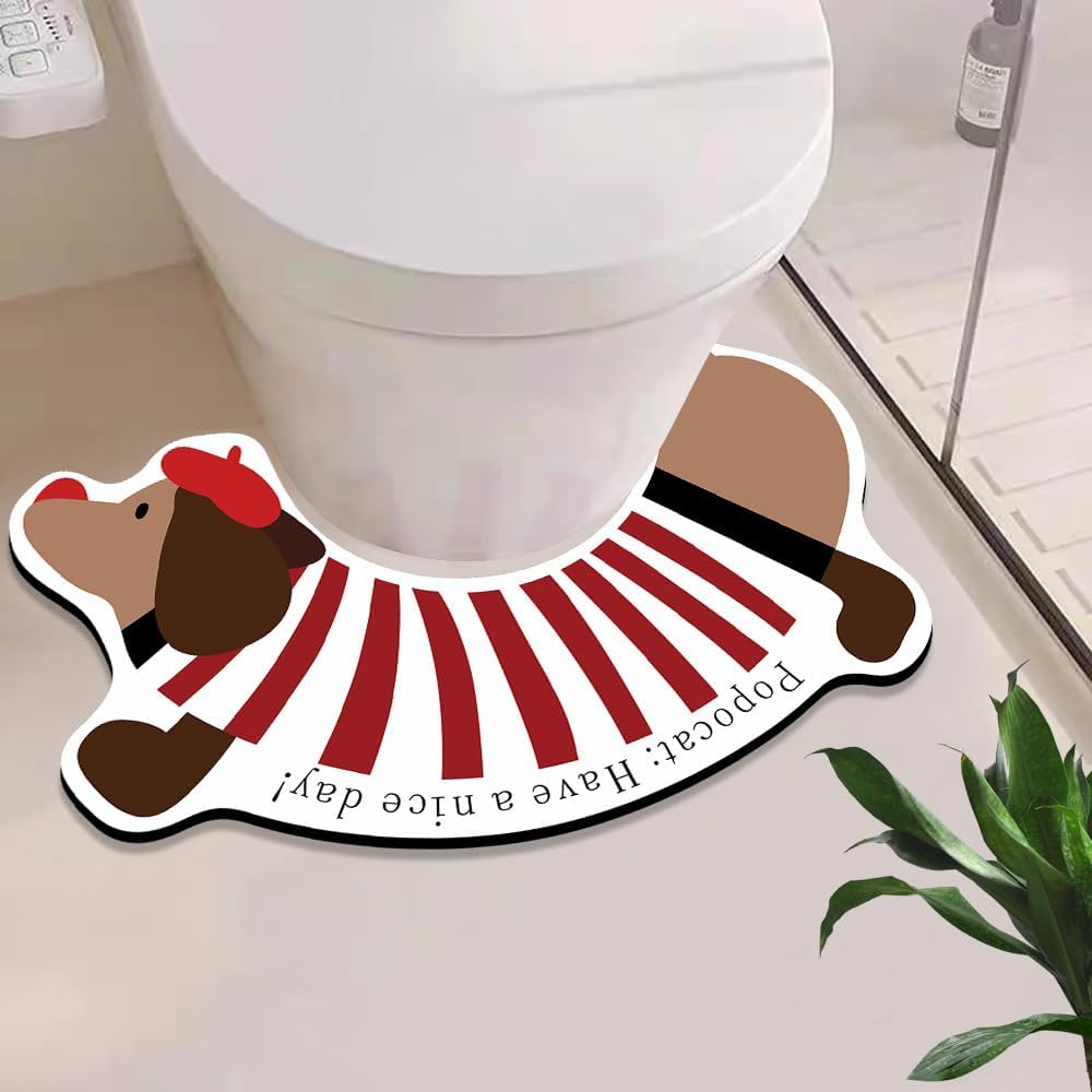 HVB Store Cute Dog NonSlip Bath Mat, Dachshund Cartoon Shower Rug for Kitchen, Bathroom, Doorway, Hotel, Toilet (red)