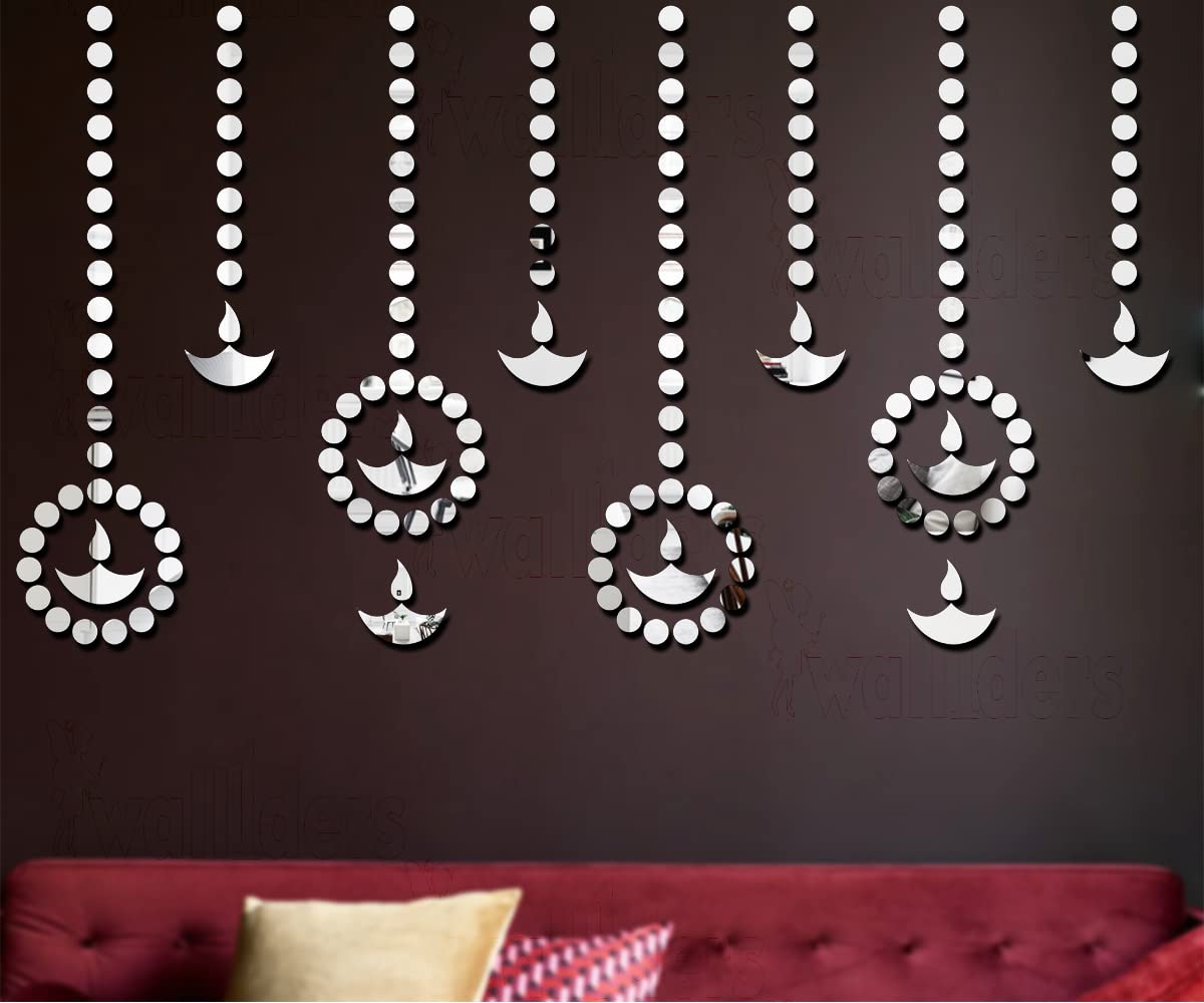 Wall1ders 10 Diya & 200 Dots mirror stickers for wall, acrylic mirror wall decor sticker, wall mirror stickers, Acrylic Stickers