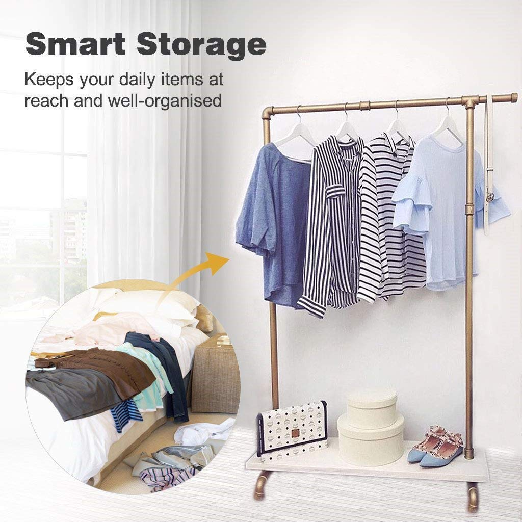 Bosuru Gold Pipe Clothing Rack Garment Rack With Shelves Retail Clothes Display Racks For Boutiques Gold Clothes Rack