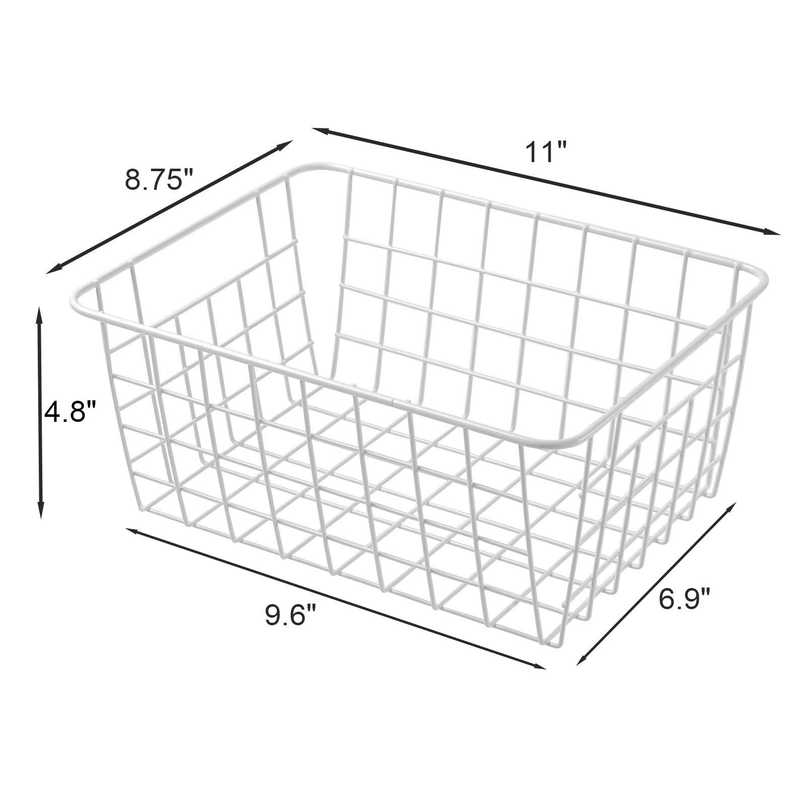 Brightalk 11" Upright Freezer Storage Baskets, Set of 2, White Wire, Metal Organizers for Freezer, Pantry, Bathroom