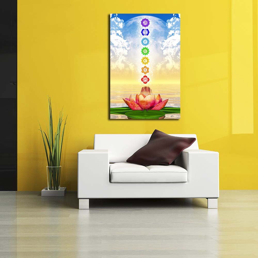 Pitaara Box Sacred Lotus & Chakras D1 | Unframed Canvas Painting for Bedroom & Living Room | 24 x 36 inch (61 x 91 cms)
