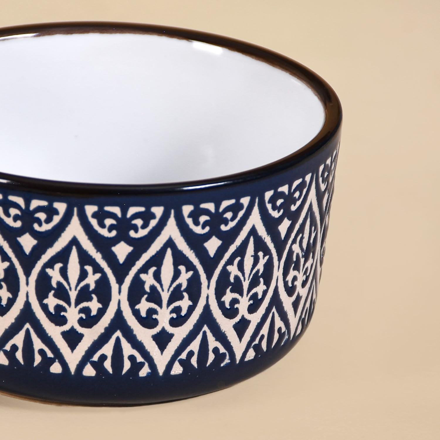 Nestasia Ceramic Bowl For Snacks - Dishwasher & Microwave Safe Bowl Set Of 4, Victorian Print Small Serving Bowl Set For Rice, D