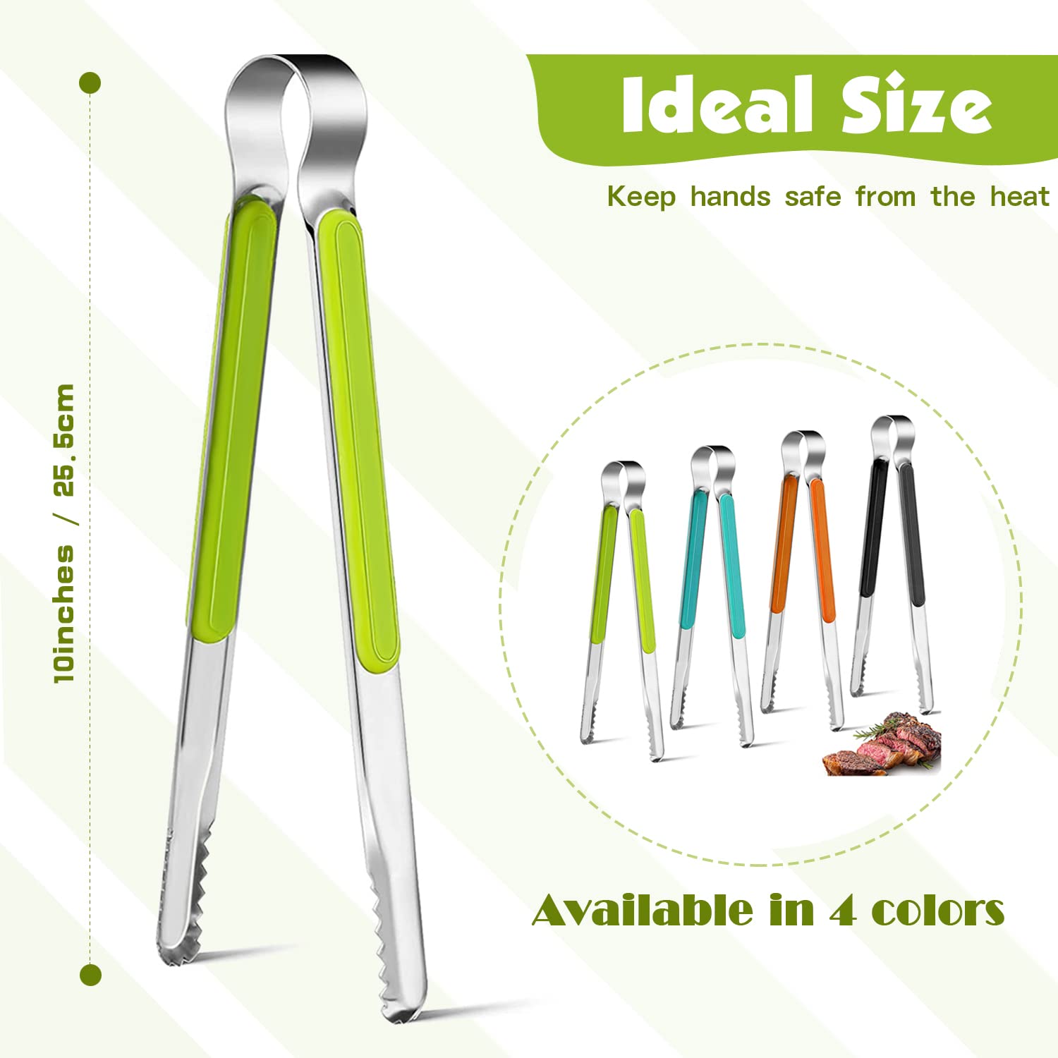 4Pcs Stainless Steel Kitchen Tongs, Serving Tongs For Cooking, 10'' Metal Food Tongs With Non-Slip Comfort Grip, Non-Stick Cooki