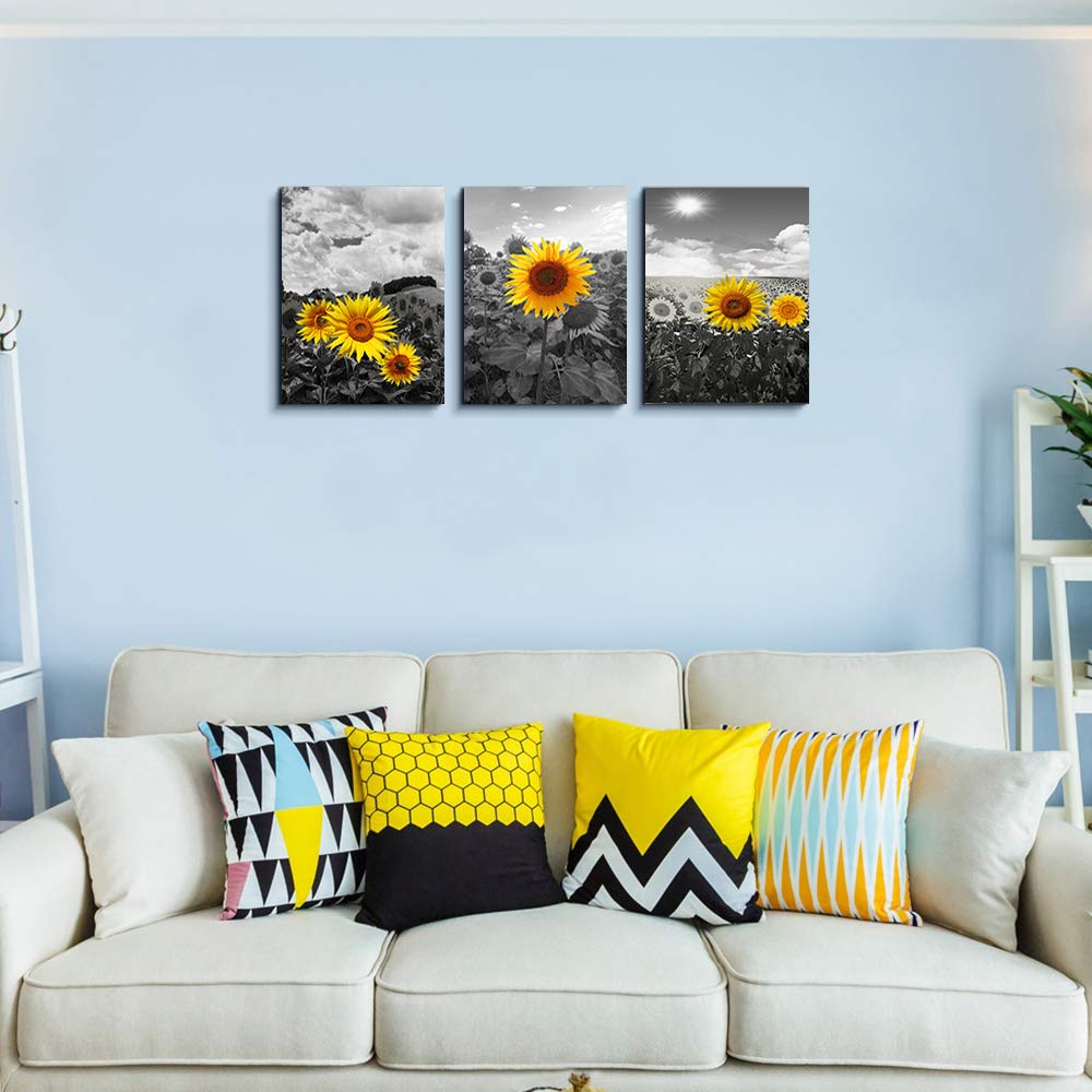 Canvas Wall Art For Living Room Family Wall Decor For Kitchen Black And White Pastoral Scenery Sunflower Flowers Bedroom Wall Pa