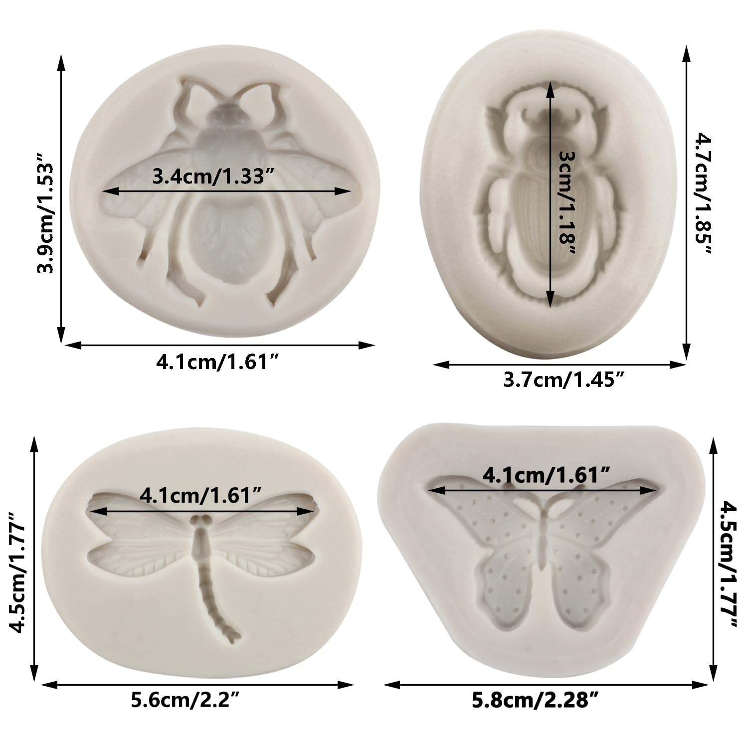 Minfeidms Insect Silicone Mold Bumble Bee Fondant Molds Butterfly Dragonfly Beetle Candy Molds For Cake Decorating Cupcake Toppe