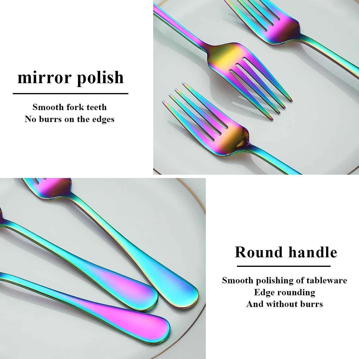 Evanda Rainbow Dessert Forks Set of 12 Pack 5.62''  Rainbow Titanium Plating Pastry Fork  Appetizer Fork for Fruit  Cake  Cheese  Party Trips  Cafes  Restaurants  Easy To Clean  Dishwasher Safe