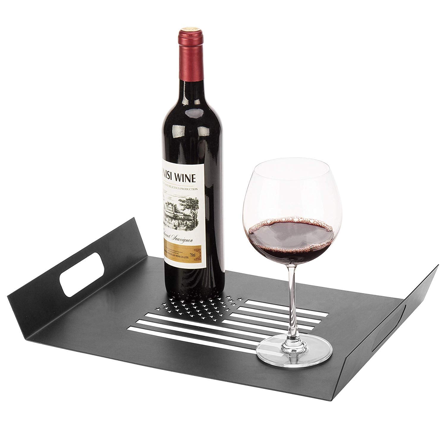 Indian Decor 50679 Modern Black Metal American Flag Decorative Serving Tray With Handles