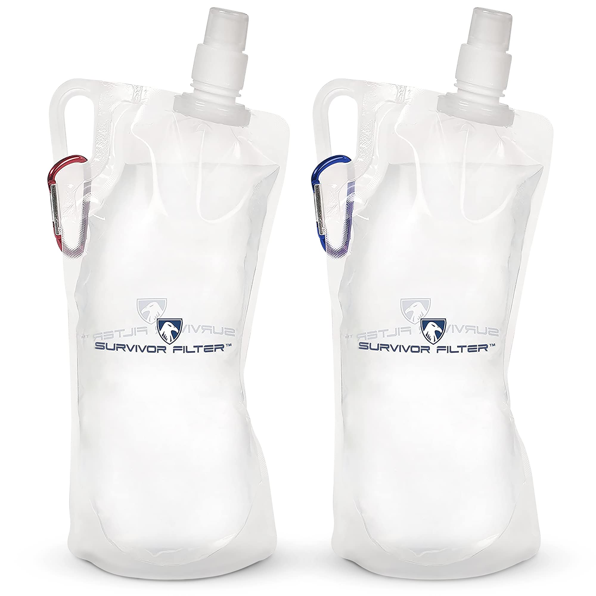 Survivor Filter Clear Collapsible Water Bottle Canteens - Travel Water Bottle - Includes Carabiners - Use With Our Straw Filter