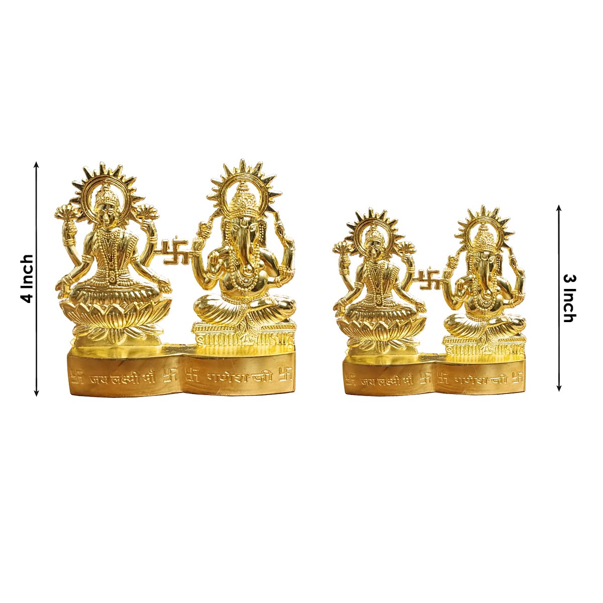 Shubhanjali Gold Plated Laxmi Ganesh Idol Showpiece (4 Inch), Metal Lakshmi Ganesh Statue for Diwali, Home Dcor, Golden