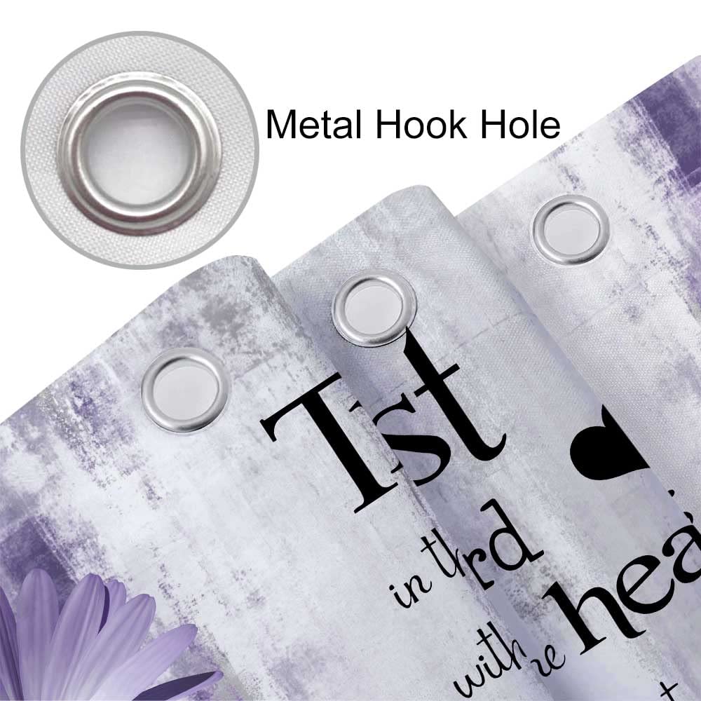 Rustic Farmhouse Purple Shower Curtain Bible Verse Inspirational Shower Curtain Country Farm Bright Violet Daisy Flowers Butterf