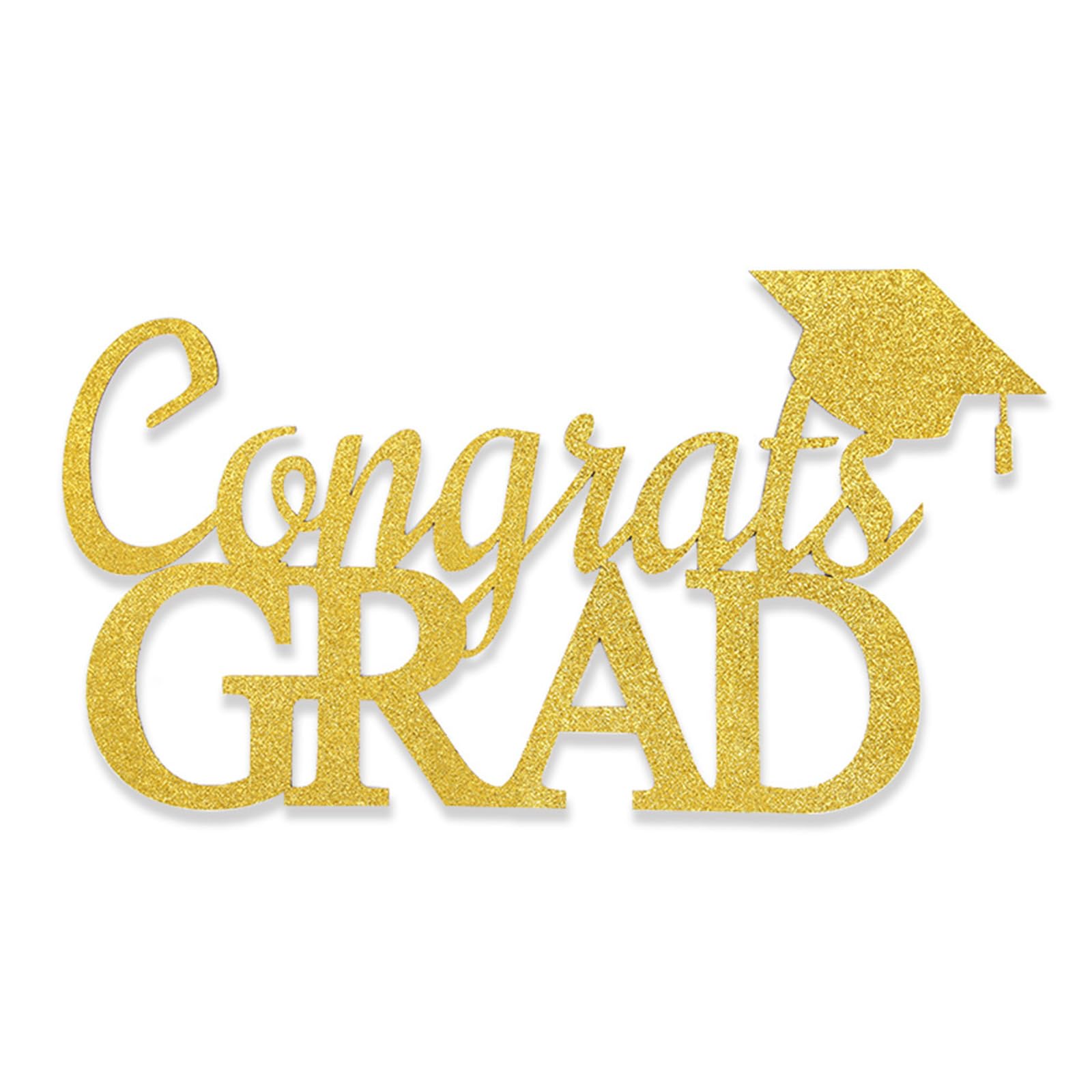 Congrats Grad Sign for Backdrop, Self Adhesive Felt Stickers Gold Glitter Graduation Cap Letter Wall Decals for 2026 Graduation 