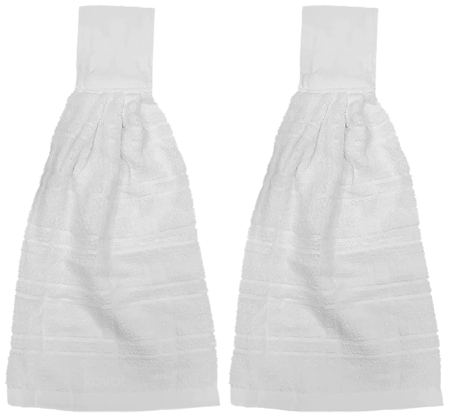 Kovot Set Of 2 Cotton Hanging Tie Towels | Include (2) Hanging Towels That Latch With Hook & Loop (White)