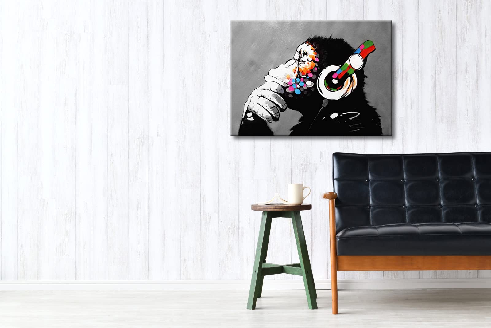 Wieco Art Monkey With Headphones Banksy Graffiti Art Abstract Canvas Painting Posters And Prints Animal Canvas Wall Art For Wall