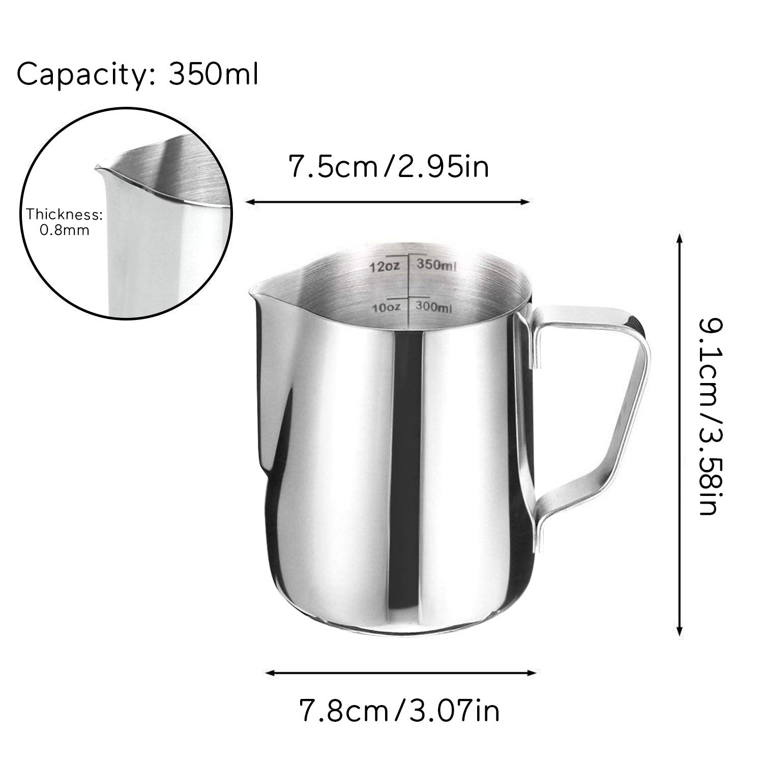 Hofason Stainless Steel Milk Frothing Pitcher Cappuccino Pitcher Pouring Jug Espresso Cup Creamer Cup For Latte Art, 12 Ounce (3
