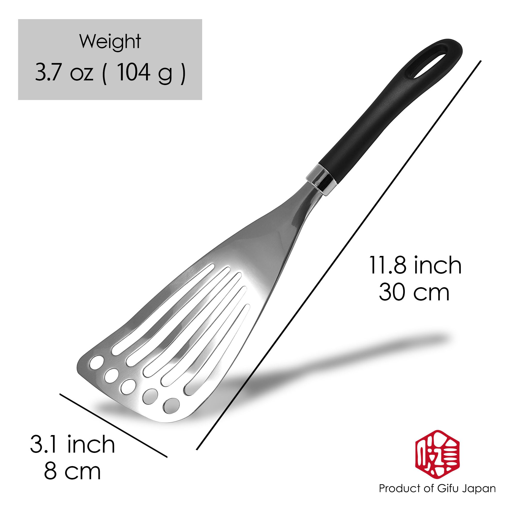 Seki Japan Right Handed Stainless Steel Spatula Wide Thin Slotted Turner Kitchen Utensils