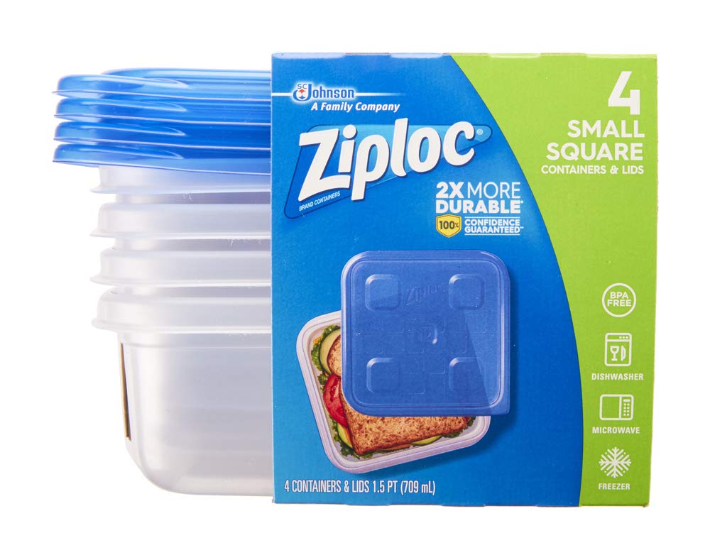Ziploc Food Storage Meal Prep Containers Reusable for Kitchen Organization, Smart Snap Technology, Dishwasher Safe, Square, 4 Co