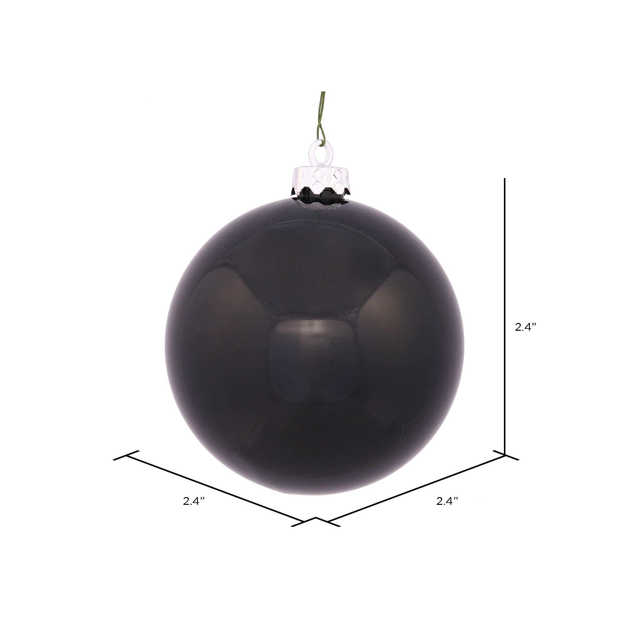 Vickerman Shiny Finish Shatterproof Christmas Ball Ornament, UV Resistant with Drilled Cap, 24 per Bag, 2.4, Black