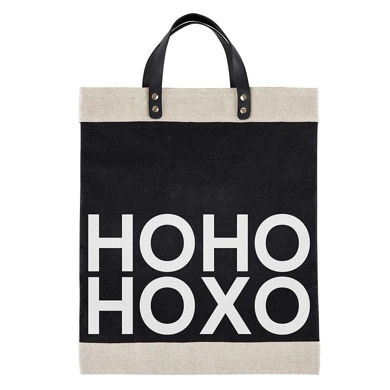 Santa Barbara Design Studio Hold Everything Reusable Holiday Market Jute Tote Bag with Leather Handles, Waterproof Lining, and I