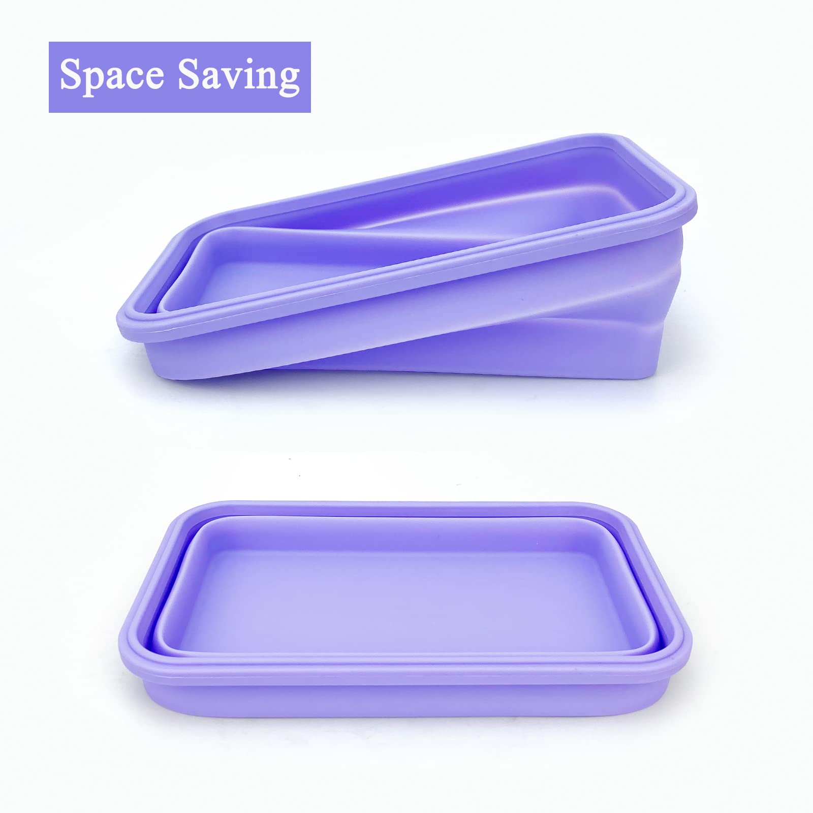 Lunbengo Purple Collapsible Sandwich Container, Silicone Lunch Container Bento Box With Plastic Lid, Microwave Safe, Camping Bow