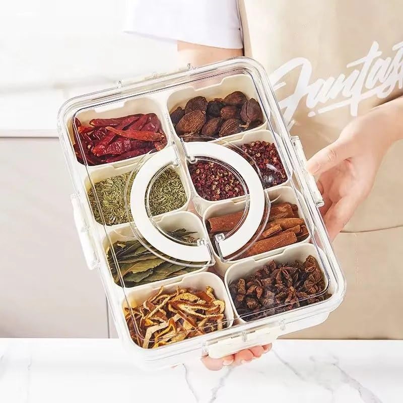 Grayfawn 8 Jar Spice Box With Airtight Transparent Containers | Kitchen Masala Organizer For Fresh & Aromatic Spices | SpaceSav