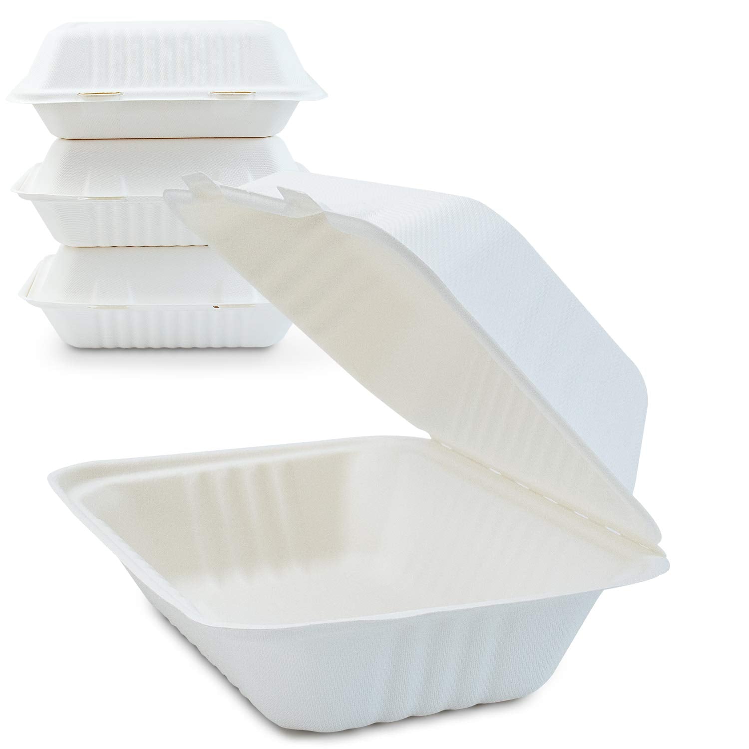 Green Earth 9X6X3 Inch, 125-Count, 1-Compartment, Compostable Clamshell, Natural Bagasse (Sugarcane Fiber), Take-Out Food Boxes