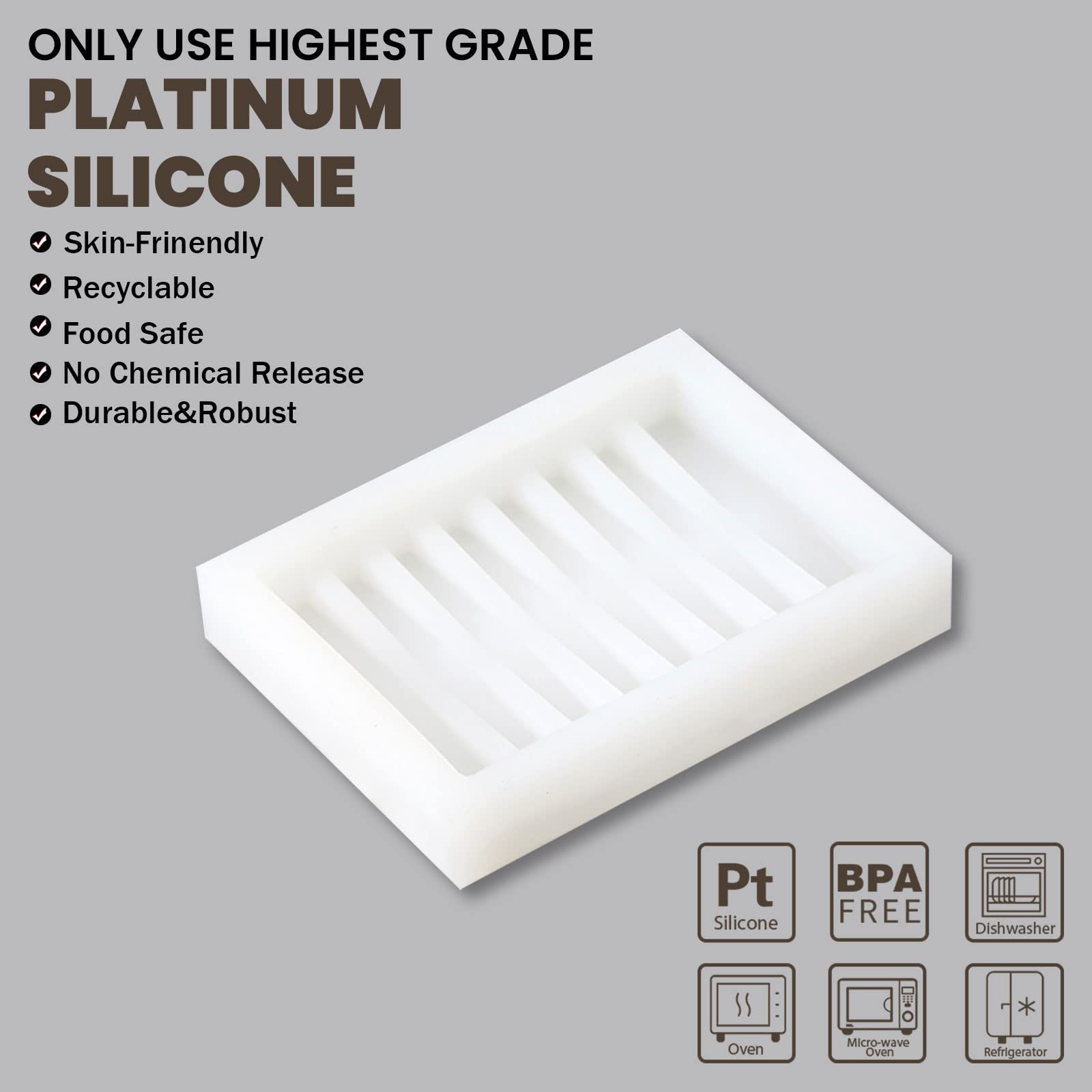 Boowan Nicole Soap Dish Silicone Mold For Bathroom/Shower, Bar Soap Holder Mould With Self Draining Tray