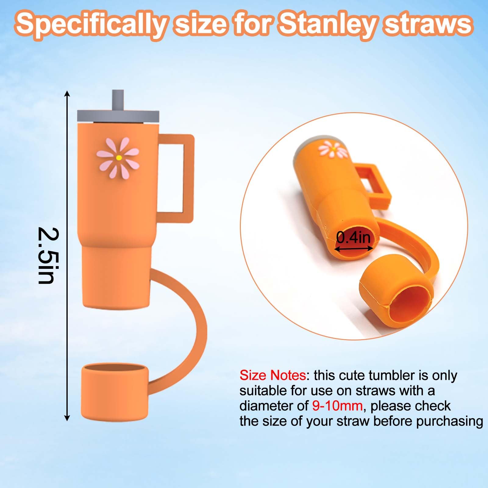 Aiersa 5Pcs Straw Cover Cap For Stanley Cup, Silicone Straw Topper Compatible With Stanley 30&40 Oz Tumbler With Handle,Mini Cup