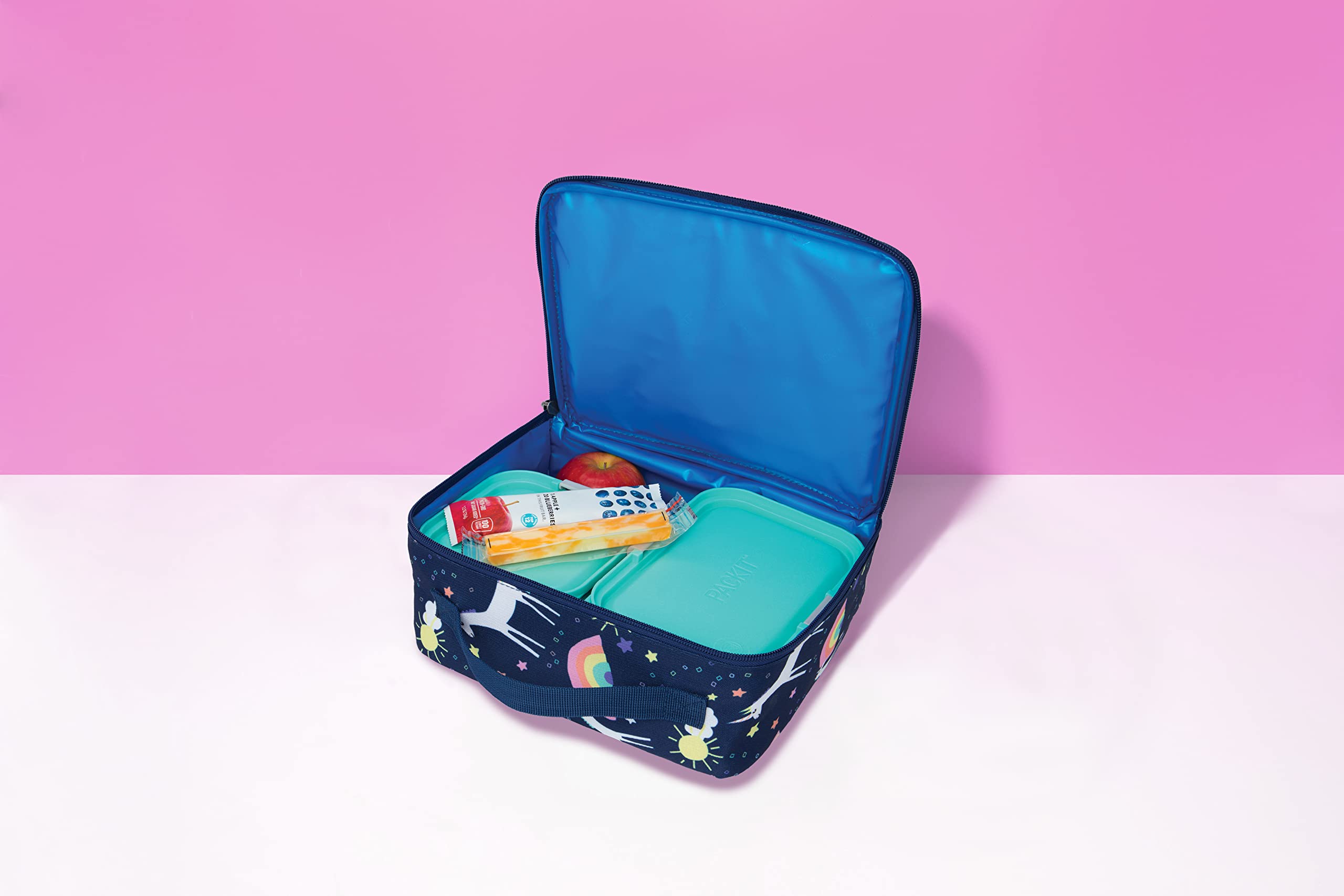 Packit Freezable Classic Lunch Box, Unicorn Sky Navy, Built With Ecofreeze Technology, Collapsible, Reusable, Zip Closure With Z