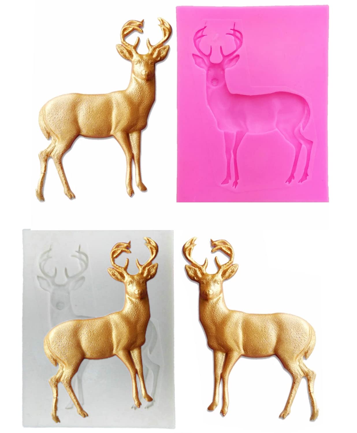 Tvoip 2Pcs Christmas Deer Silicone Mold Fondant Cake Chocolate Cookie Decorating Mould Cake Tools New