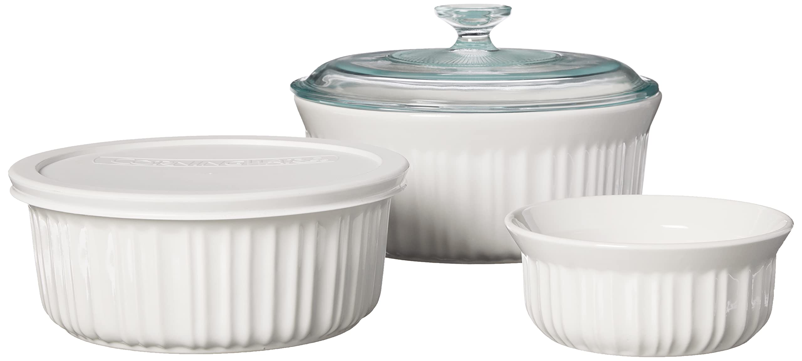 Corningware French White 7 Piece Ceramic Bakeware Set | Microwave, Oven, Fridge, Freezer, And Dishwasher Safe | Resists Chipping