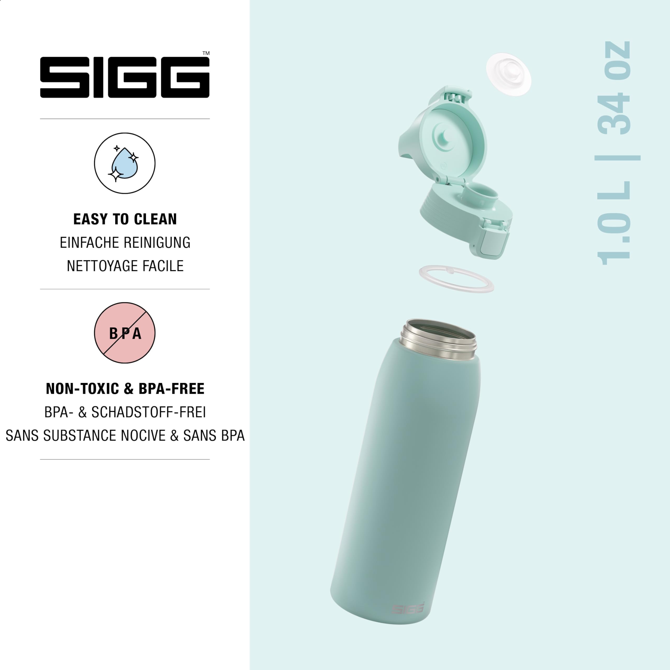 SIGG - Reusable Water Bottle - Shield ONE Glacier - Leakproof - Recyclable - BPA Free - Light blue - 34 Oz
