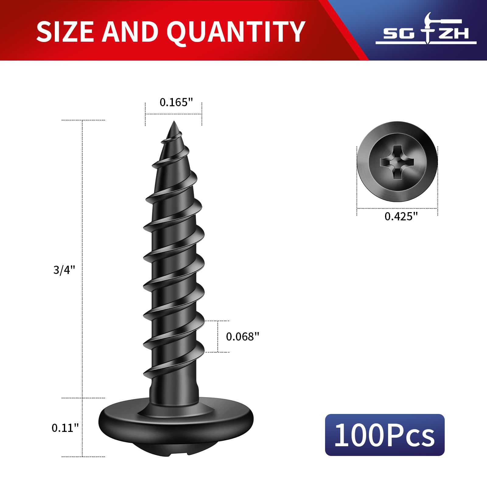 8 X 34 Wood Screw 100Pcs Alloy Steel Standard Thread Truss Head Fast Self Tapping Black Oxide By Sg Tzh