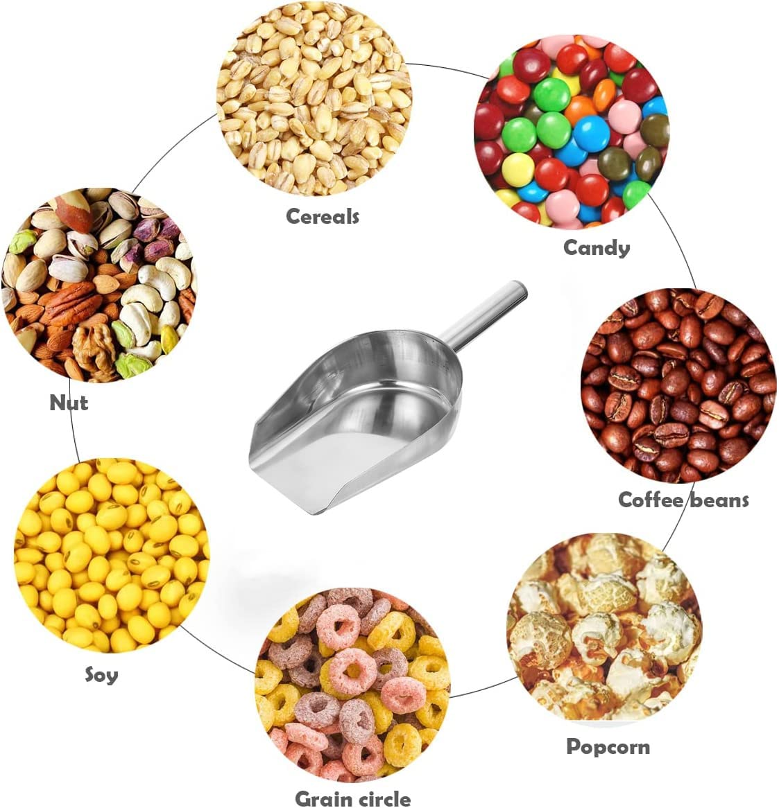 Bestonzon Stainless Steel Metal Ice Scoop 8Oz Kitchen Flour Scoop Grain Scoop Candy Scoop Small Food Scoops Scoop For Kitchen Ba