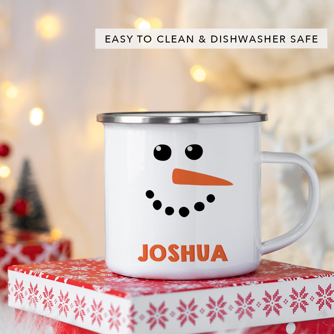 Andaz Press Personalized Kids 11Oz. Christmas Hot Chocolate Stainless Steel Campfire Coffee Mug Gift, Snowman With Carrot Nose,