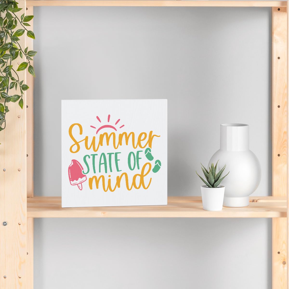Summer Room Decor, Beachy Decor for Home Office Farmhouse Wooden Box Sign Plaque for Bathroom Bedroom Living Room Cubicle Deskto