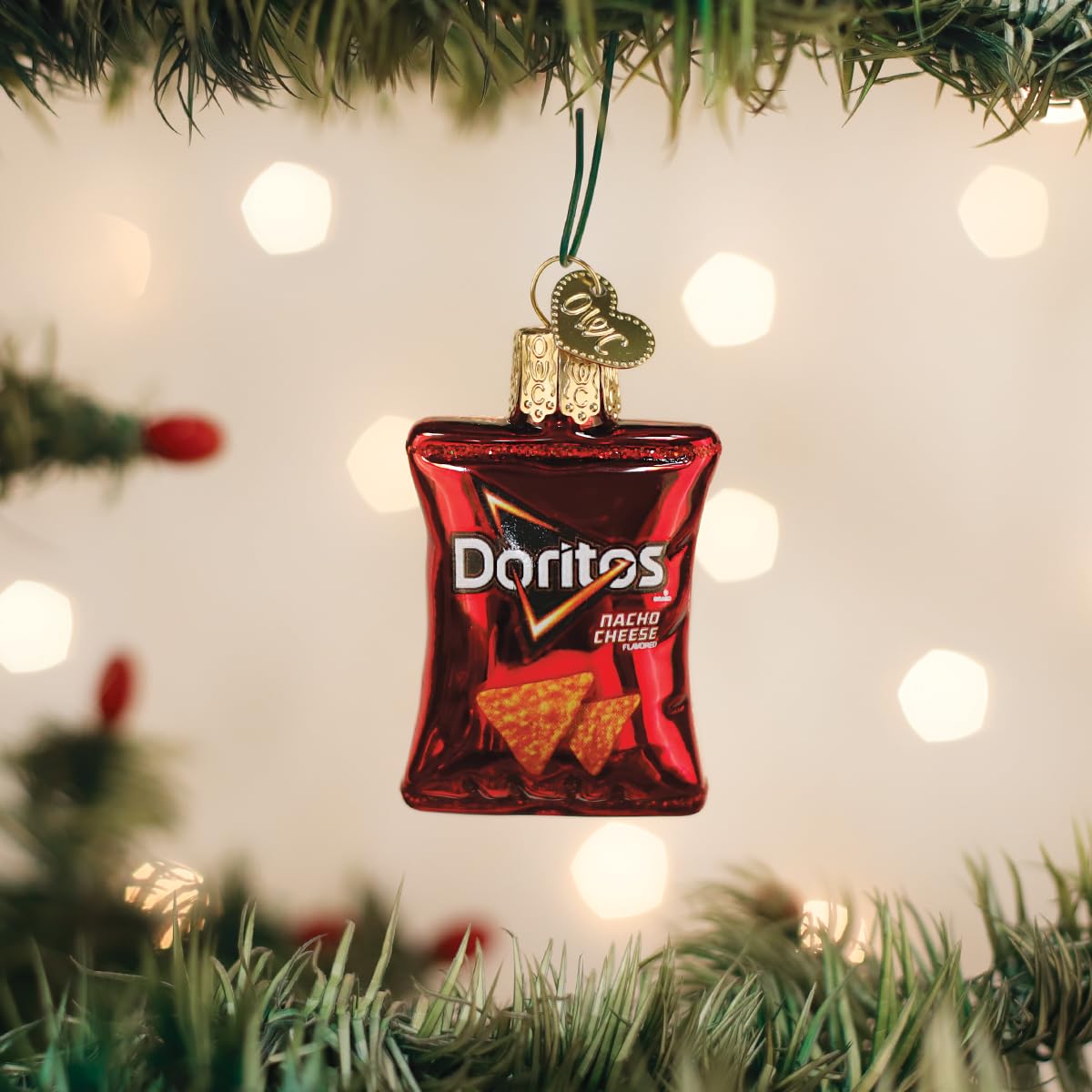 Old World Christmas Mini Doritos Nacho Cheese Glass Blown Ornament for Christmas Tree, Handcrafted Holiday Decoration, Mini Coll