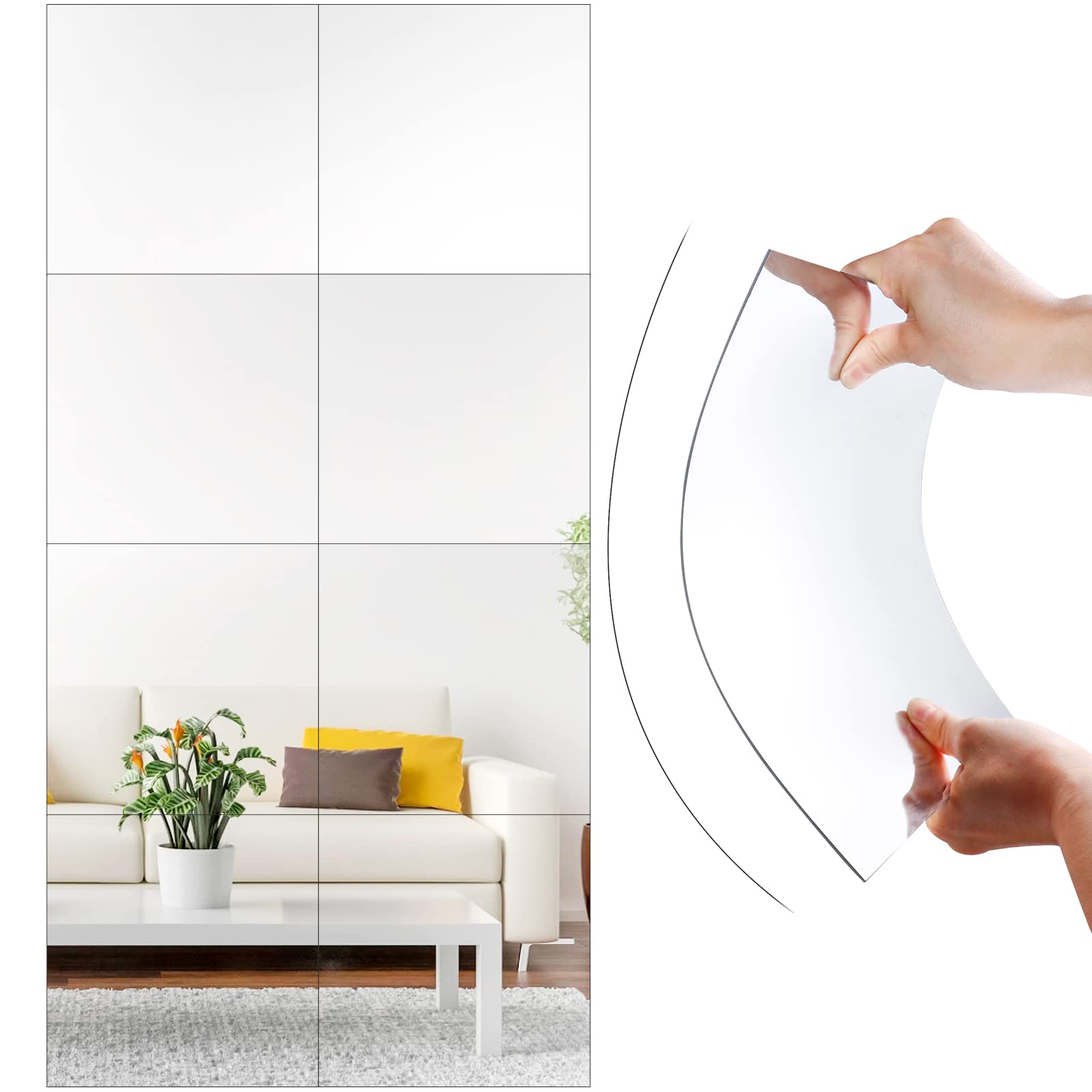 Sldiywow Shatterproof Full Length Wall Mirror Tiles, 8Pcsx12 X12 Acrylic Full Body Mirror Tiles For Bedroom, Non Glass Safety Mi