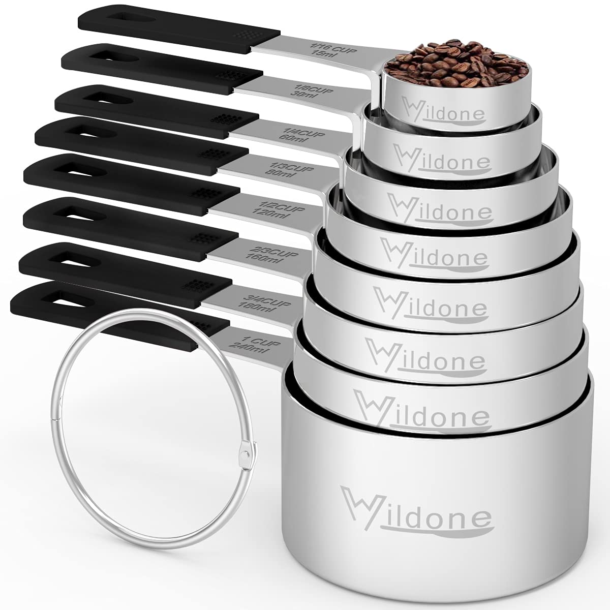 Measuring Cups & Spoons Set Of 18 - Wildone Stainless Steel Nesting Measuring Cups 8 Piece And 9 Measuring Spoons, 1 Leveler, Id