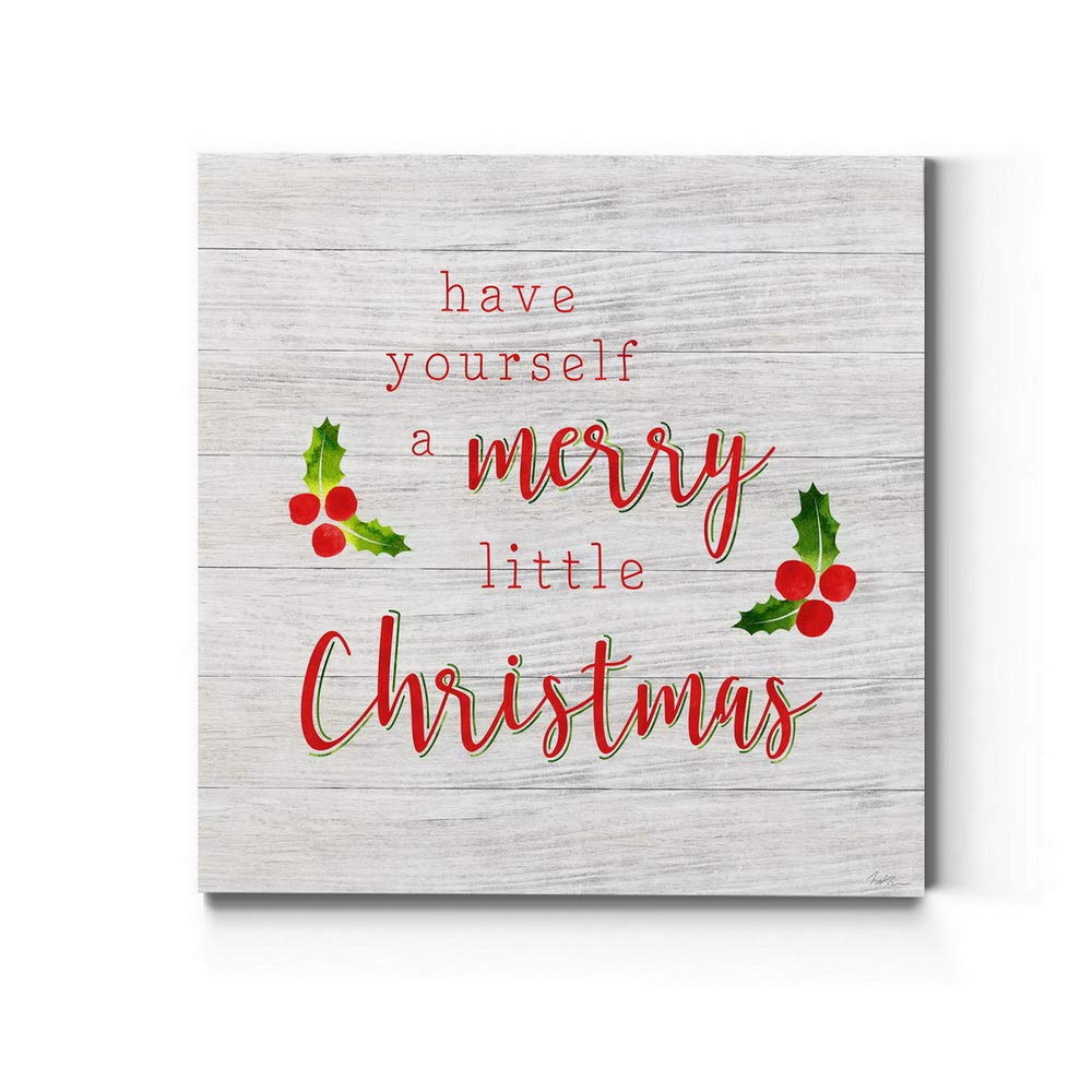 Renditions Gallery Have Yourself A Merry Little Christmas Wall Art, Cute Winter Artwork, Red & Green Holly, Premium Gallery Wrap