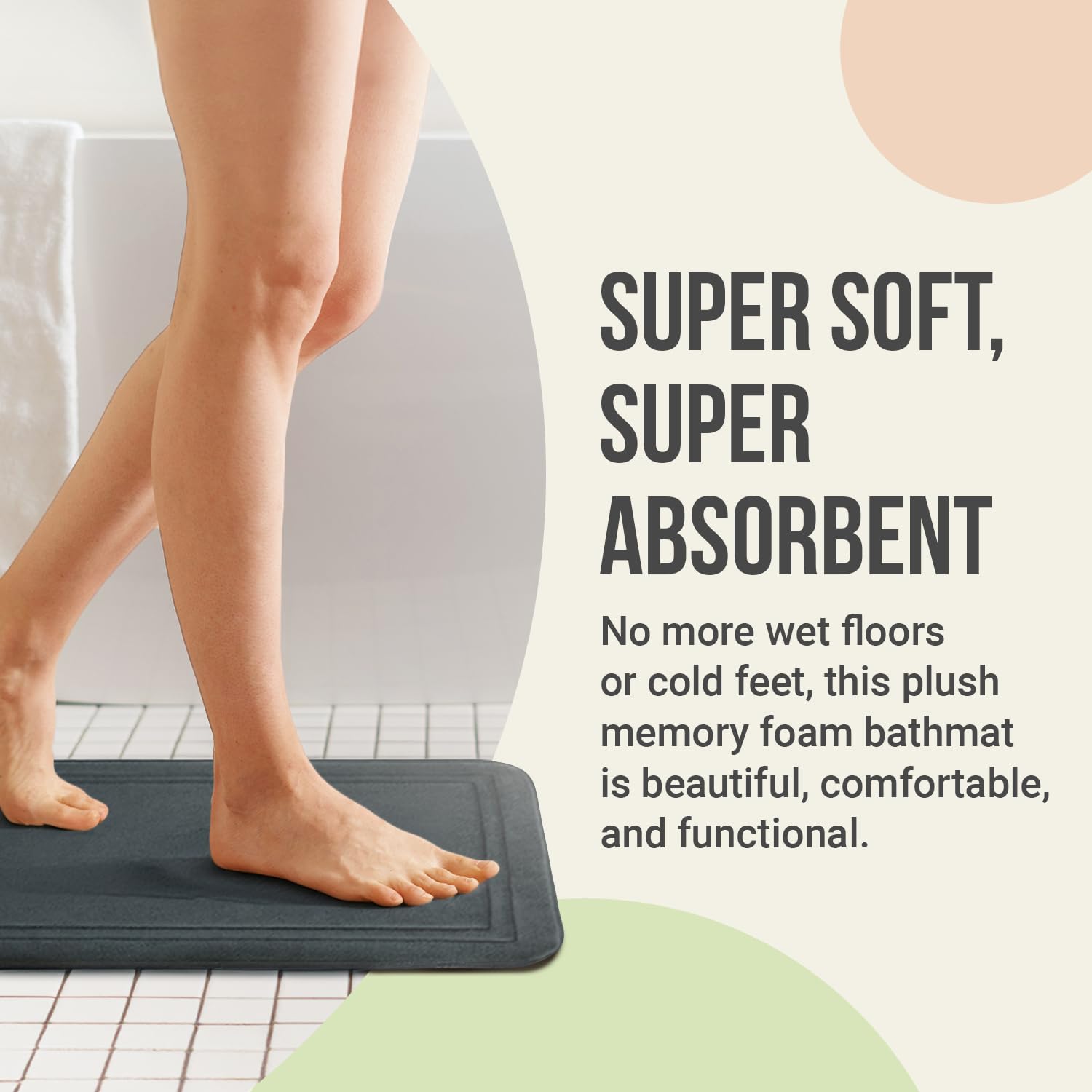 Itsoft Memory Foam Bath Mat 24X16, Non Slip, Machine Washable, Quick Dry & Absorbent Bathroom Rugs, Bath Mats For Bathroom Floor