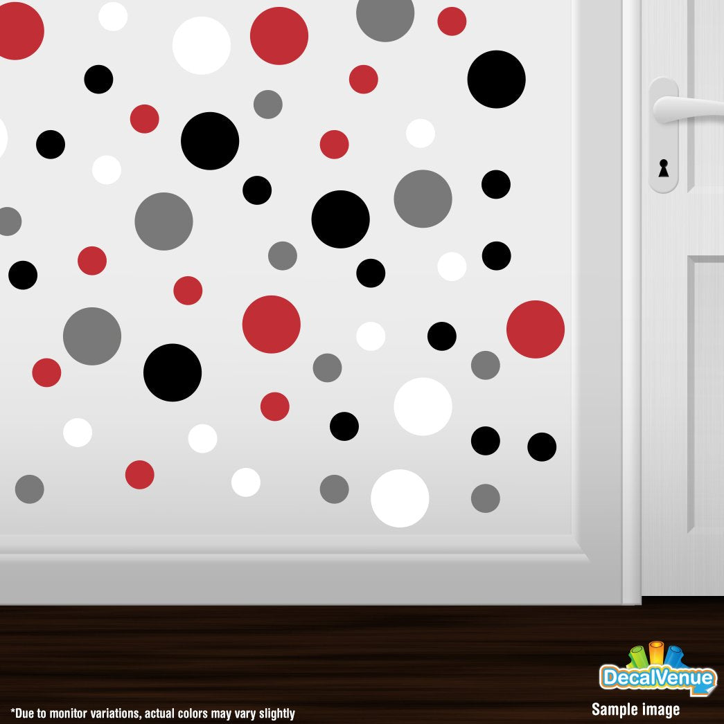 Red/White/Black/Grey Vinyl Wall Stickers - 2 & 4 Inch Circles (60 Decals)