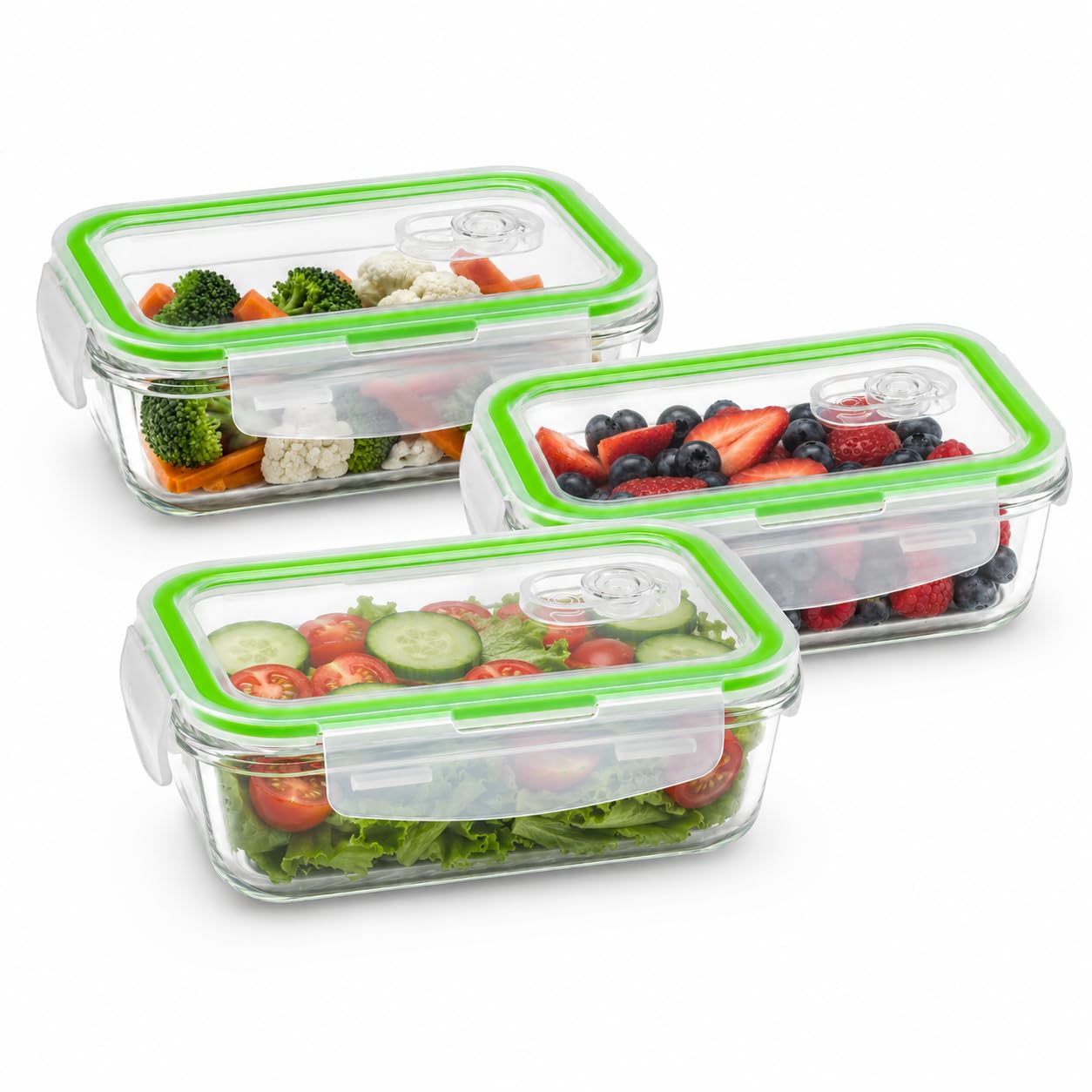 Glass Containers With AirVent Lids, 420 Ml, Set Of 3, Airtight & Leakproof