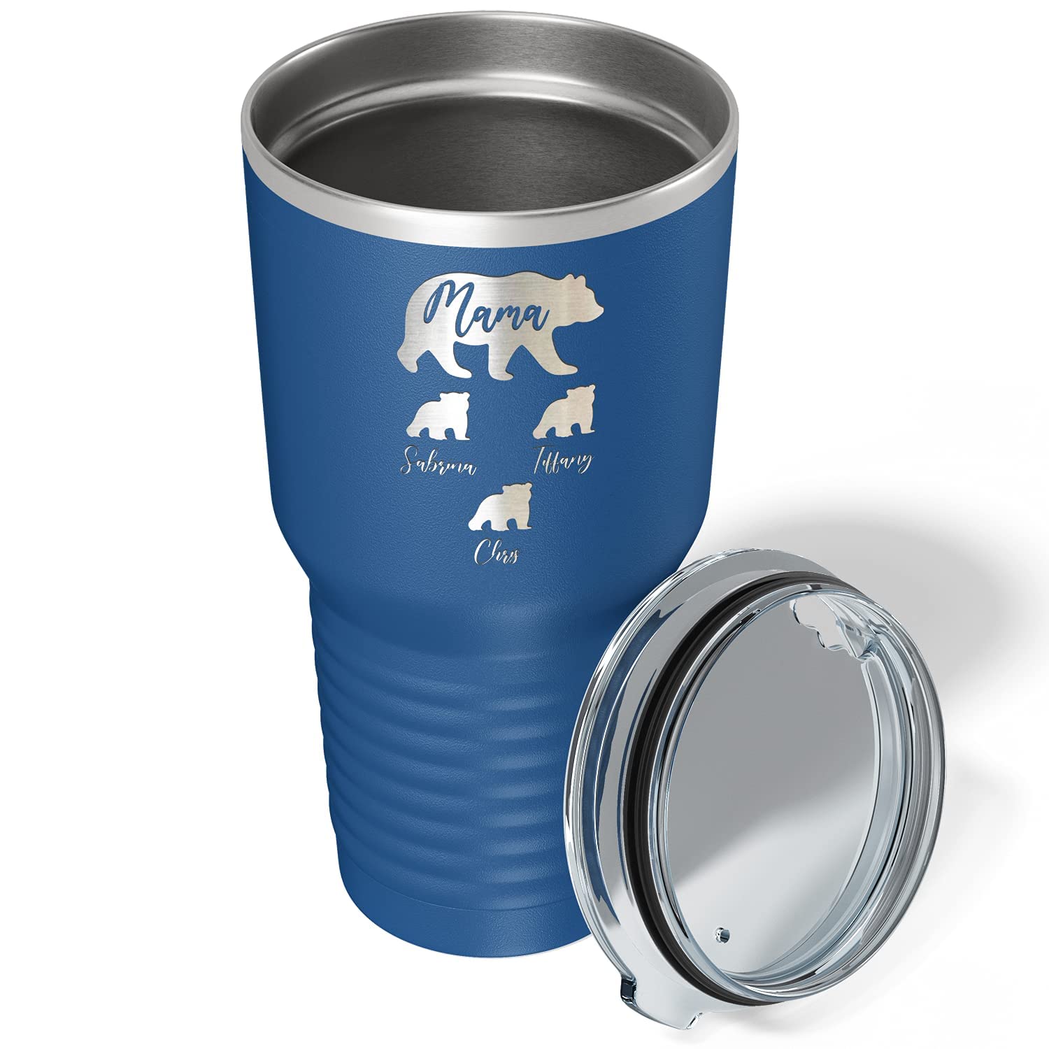 Mama Bear Tumbler Personalized Engraved Cubs On Blue 30 Oz Custom Birthday Gift For Women, Mom And Mother Insulated Stainless St