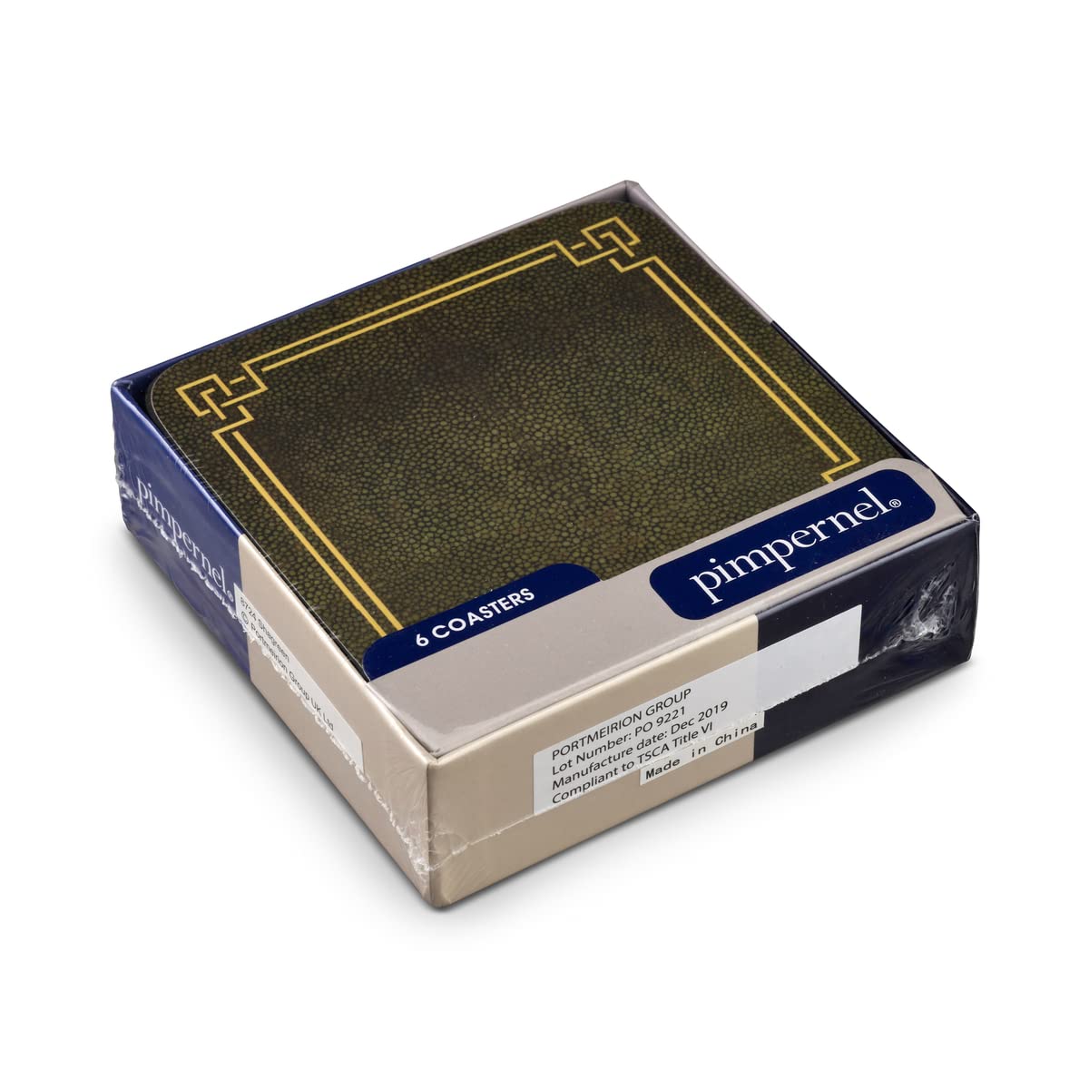 Pimpernel Shagreen Leather Coasters  Set of 6  Cork Backed Board  Heat and Stain Resistant  Drinks Coaster for Tabletop Protection  Measures 4 x 4