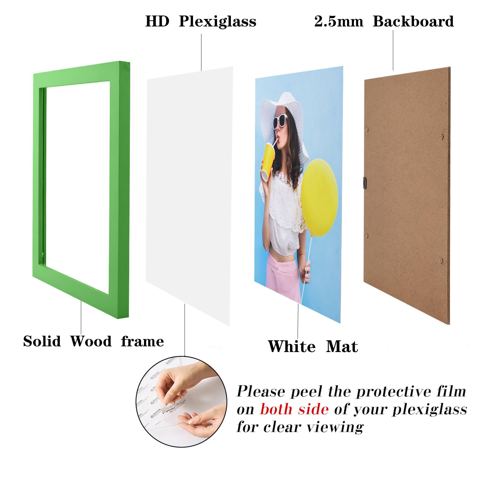 wyooxoo 8x10 Picture Frames Set of 4 Green Made of Solid Wood Photo Frames Colorful Frame with HD Plexiglass, Wall Mount and Tab