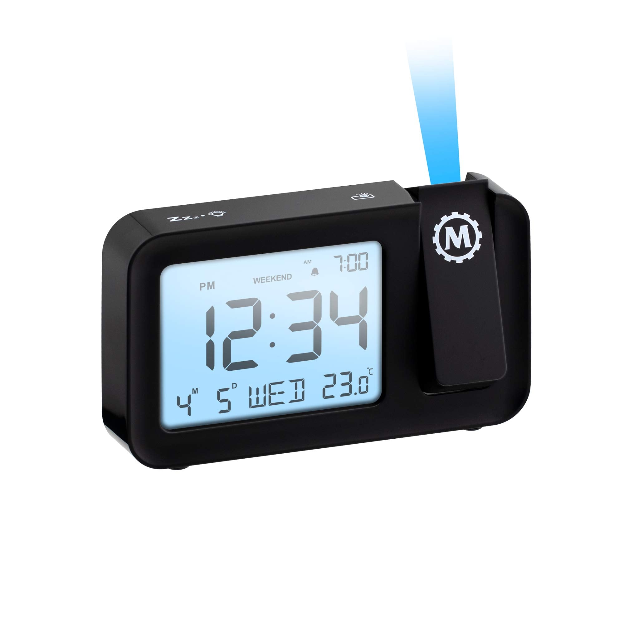 Marathon Projection Alarm Clock With Backlight Display, Date, Indoor Temperature, Includes Usb Power Cable, Ac Power Adapter And