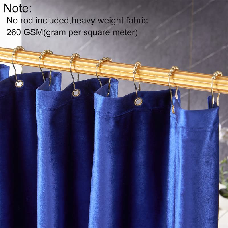 Velvet Blue Shower Curtains For Bathroom,260 Gsm Heavy-Duty Royal Blue Fabric Luxury Shower Curtain With Hooks, Washable, Thicke