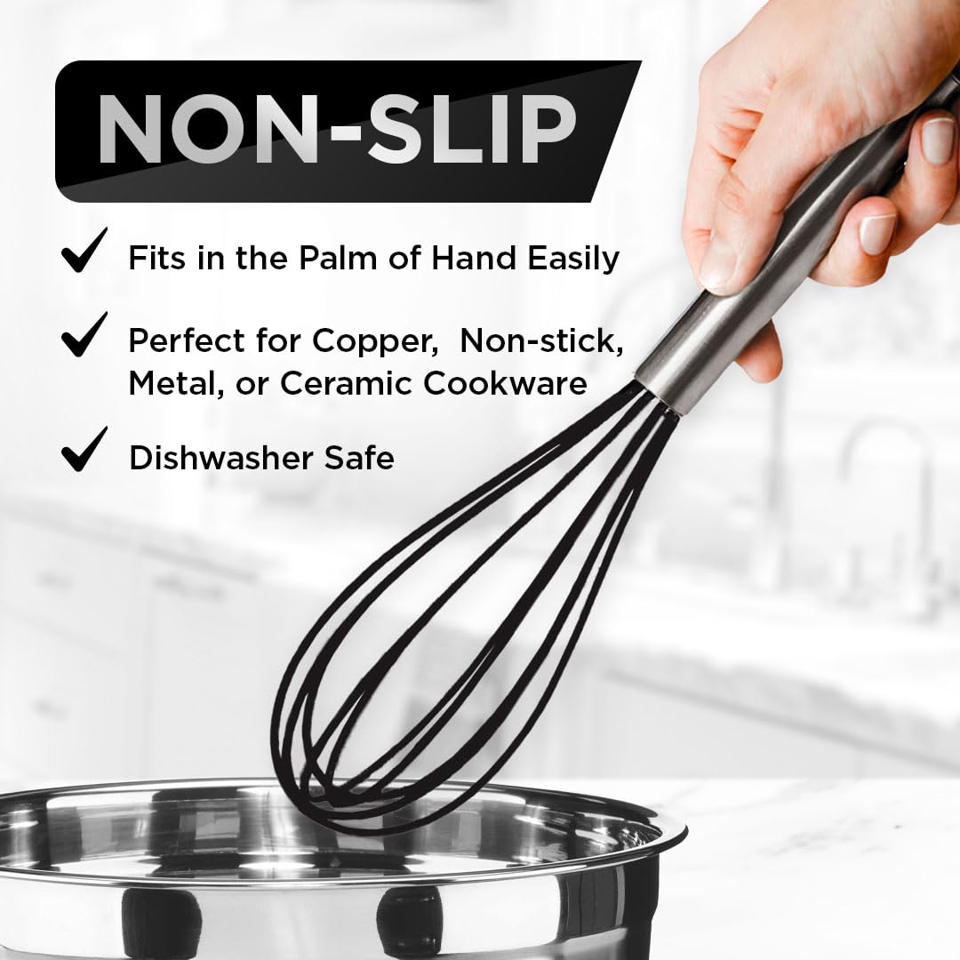 Silicone Whisk Set Of 3 - Silicone Whisks For Cooking Non-Scratch - Silicone Whisk Set - Hand Whisk - Wisk - Metal Whisk - Small